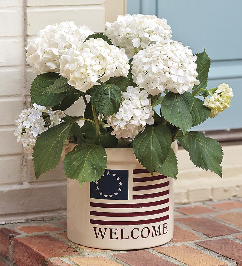 Plow &amp; Hearth Garden Accents | Indoor Living Usa-Made Americana Welcome Stoneware Crock