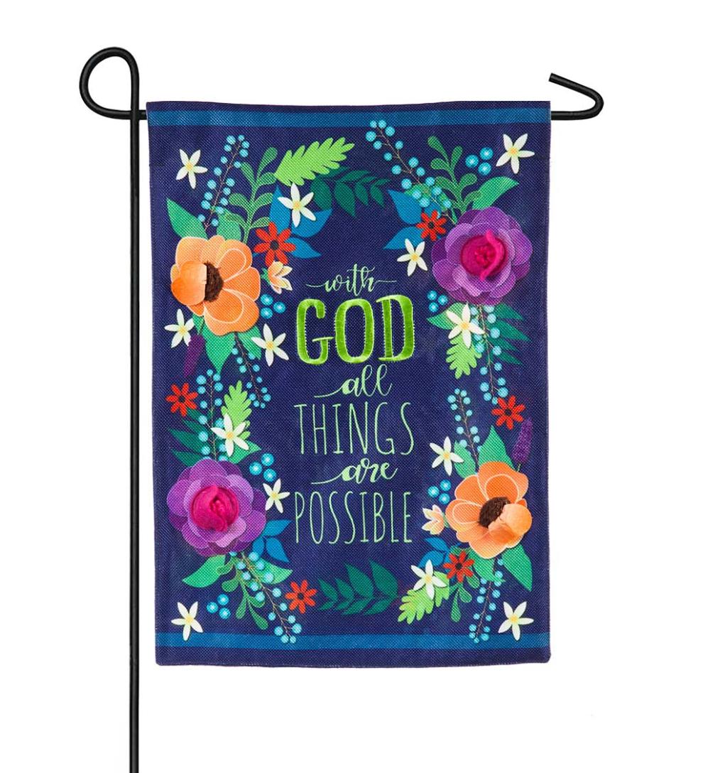 Plow &amp; Hearth Garden Accents | Yard &amp; Garden All Things Are Possible Burlap Garden Flag