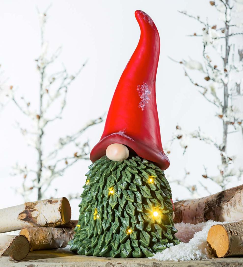 Plow &amp; Hearth Garden Accents | Yard &amp; Garden Battery-Operated Lighted Gnome With Wintergreen Beard