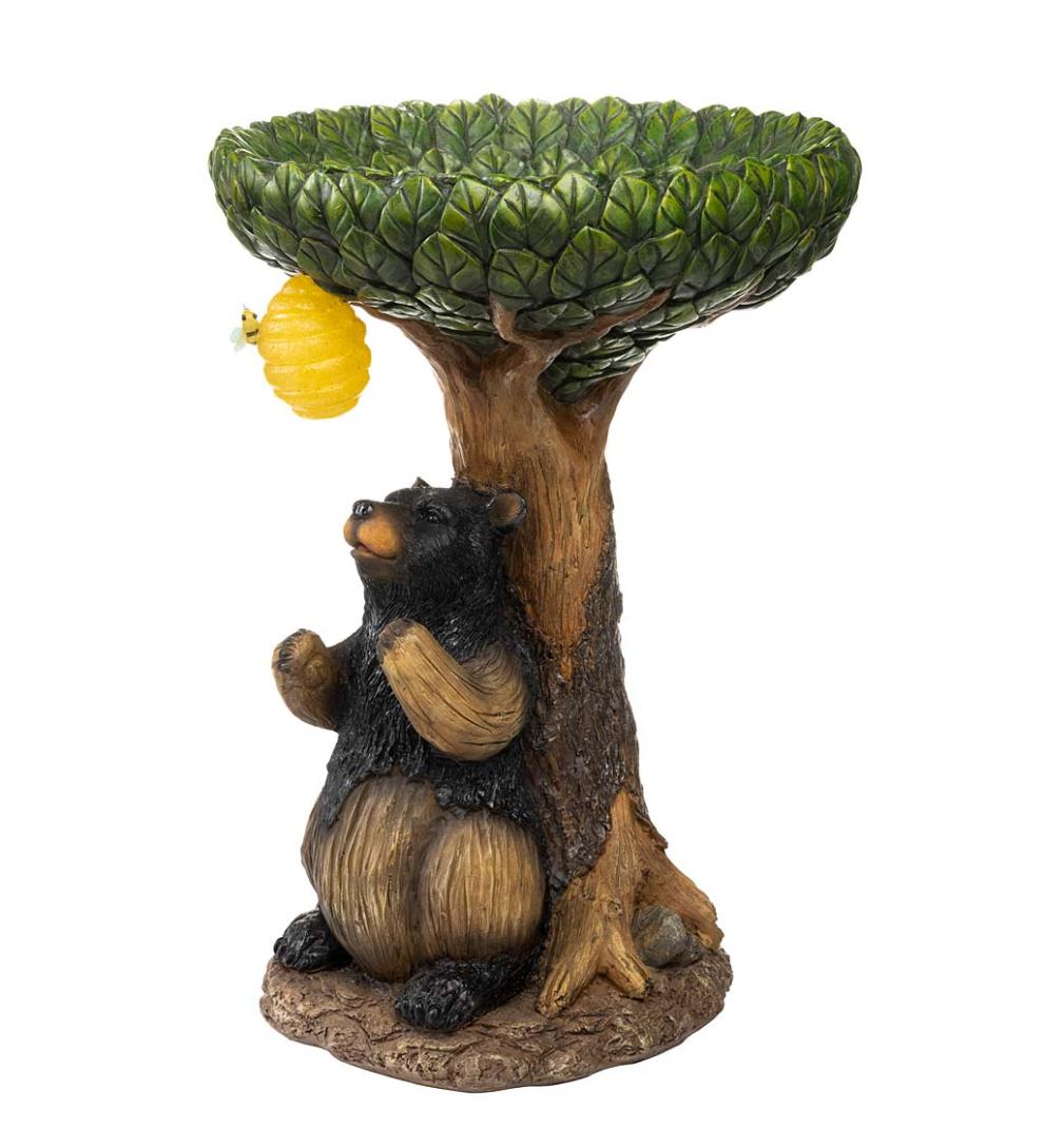 Plow &amp; Hearth Garden Accents | Yard &amp; Garden Bear Tree Stump Birdbath With Solar Beehive