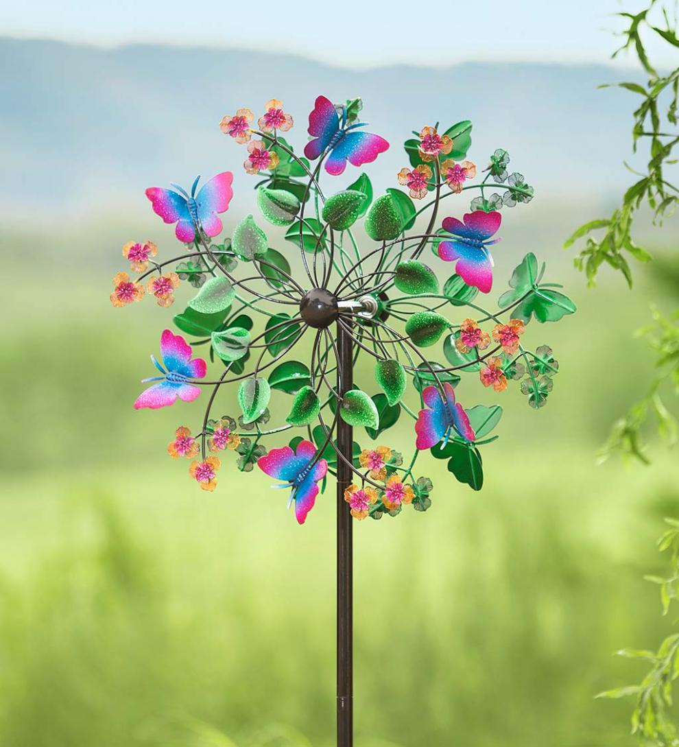 Plow &amp; Hearth Garden Accents | Yard &amp; Garden Butterfly And Flowers Metal Wind Spinner