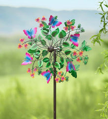 Plow &amp; Hearth Garden Accents | Yard &amp; Garden Butterfly And Flowers Metal Wind Spinner