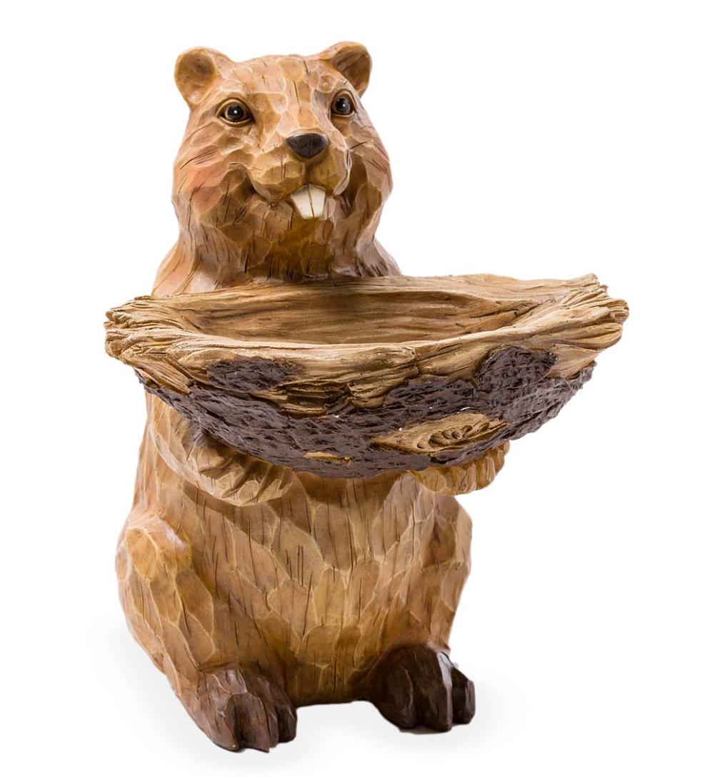 Plow &amp; Hearth Garden Accents | Yard &amp; Garden Carved Resin Beaver Birdbath Garden Accent