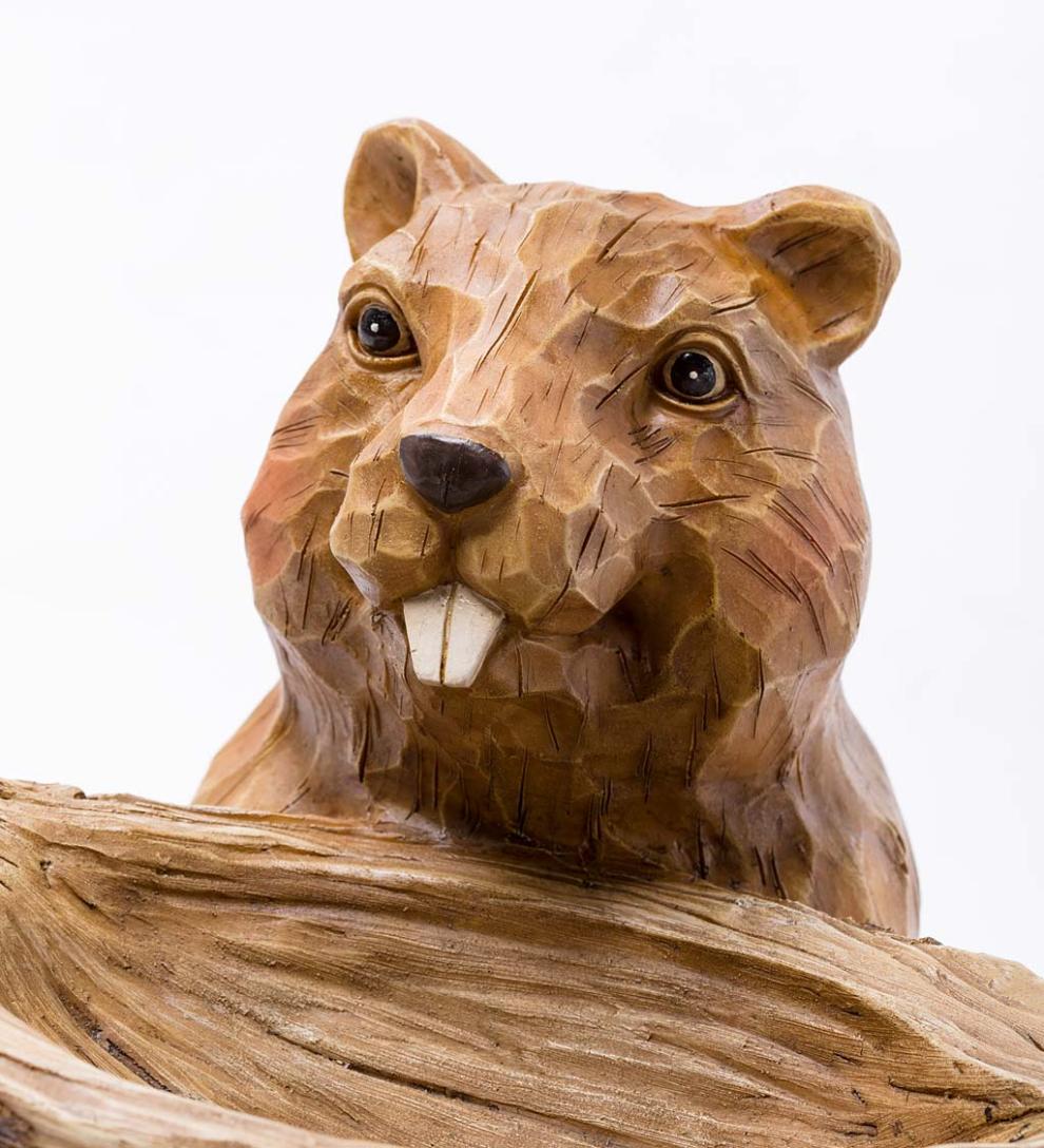 Plow &amp; Hearth Garden Accents | Yard &amp; Garden Carved Resin Beaver Birdbath Garden Accent