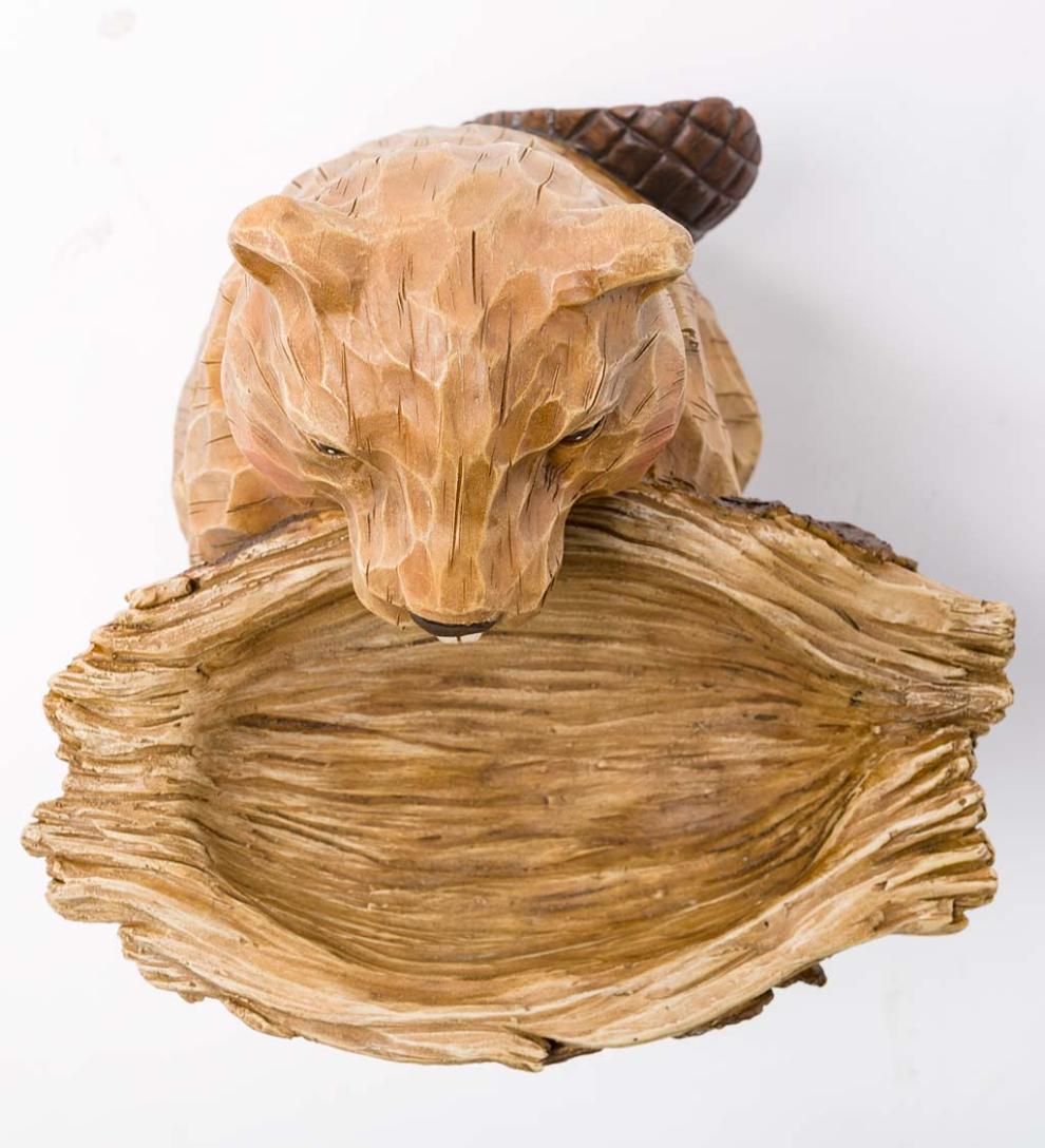 Plow &amp; Hearth Garden Accents | Yard &amp; Garden Carved Resin Beaver Birdbath Garden Accent