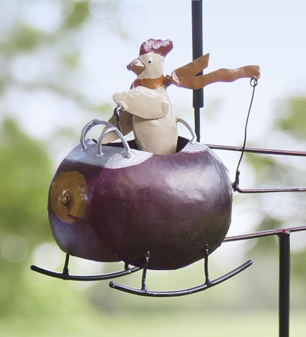 Plow &amp; Hearth Garden Accents | Yard &amp; Garden Chicken And Helicopter Recycled Metal Whirligig