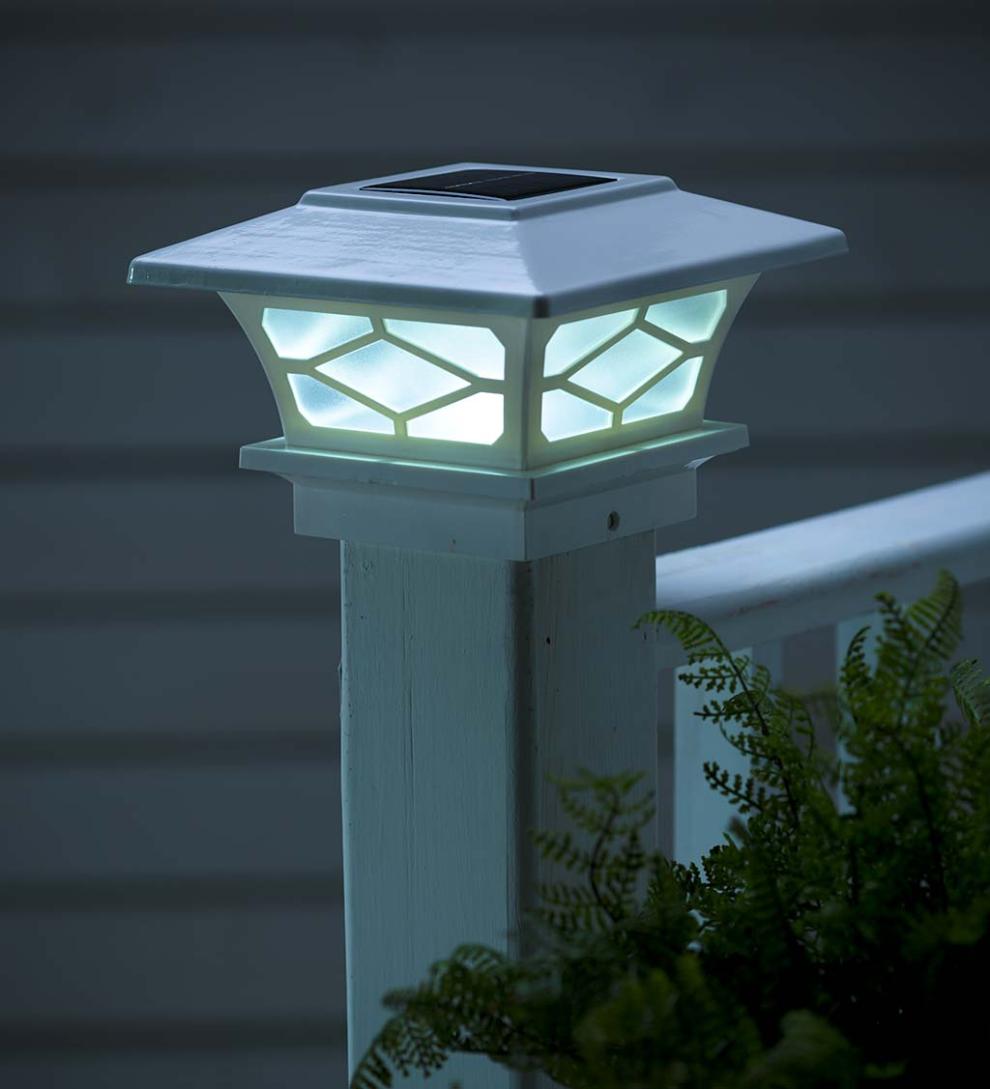 Plow &amp; Hearth Garden Accents | Yard &amp; Garden Classic Mission Style Solar Light Post Caps, Set Of 2 - Black