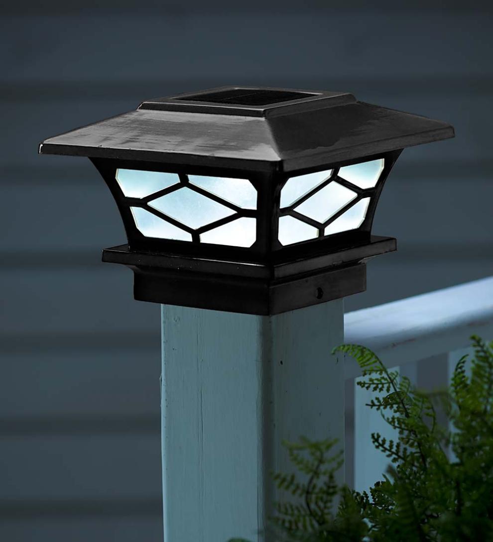 Plow &amp; Hearth Garden Accents | Yard &amp; Garden Classic Mission Style Solar Light Post Caps, Set Of 2 - Black