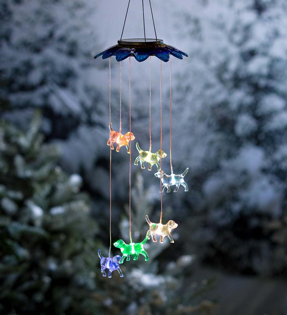 Plow &amp; Hearth Garden Accents | Yard &amp; Garden Color-Changing Solar Mobile With Dogs