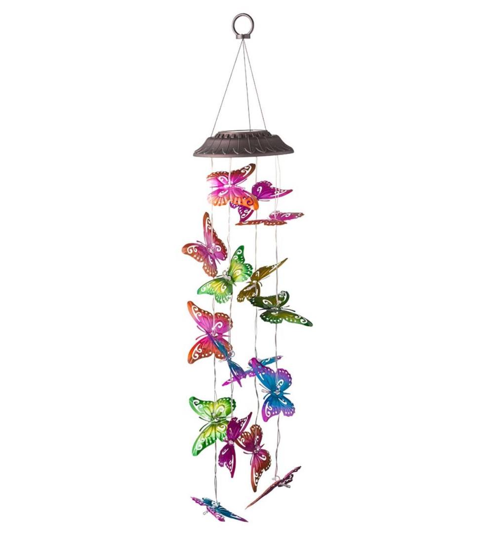 Plow &amp; Hearth Garden Accents | Yard &amp; Garden Colorful Metal Butterfly Solar Mobile