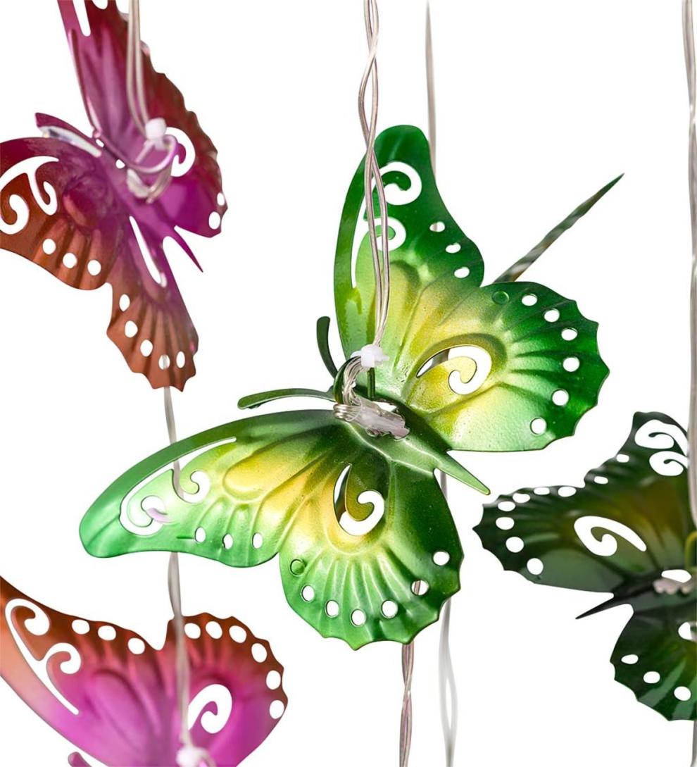 Plow &amp; Hearth Garden Accents | Yard &amp; Garden Colorful Metal Butterfly Solar Mobile