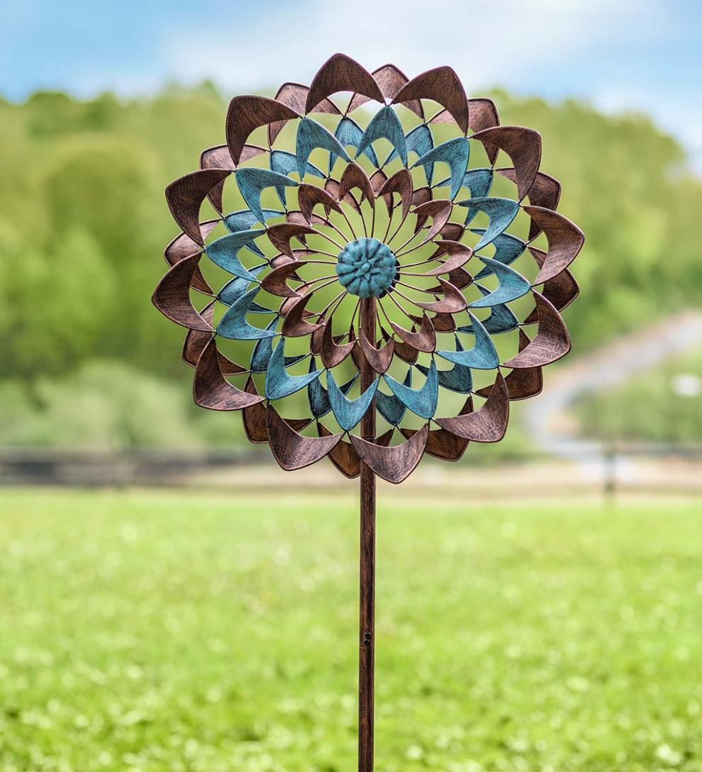 Plow &amp; Hearth Garden Accents | Yard &amp; Garden Copper And Blue Zinnia Wind Spinner