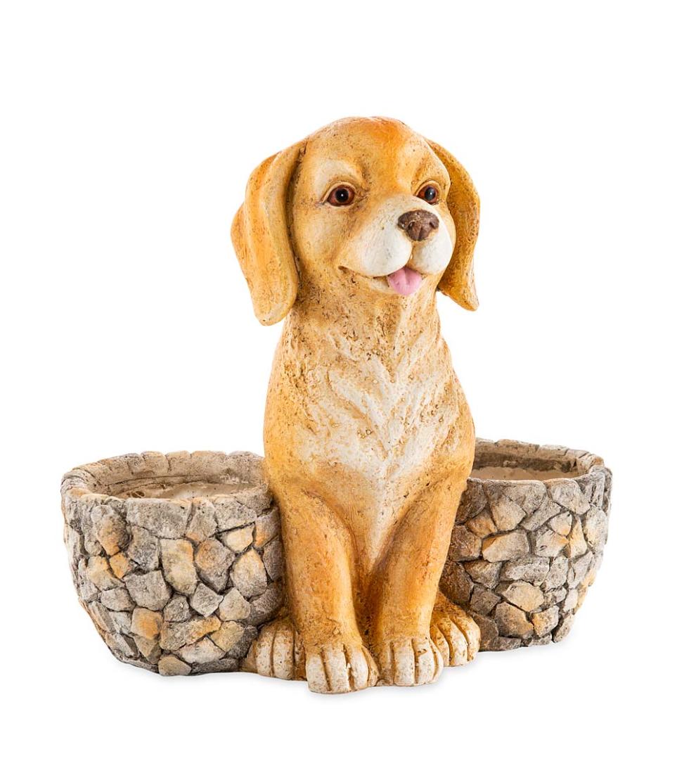 Plow &amp; Hearth Garden Accents | Yard &amp; Garden Faux Stone Dog Statue Double Planter