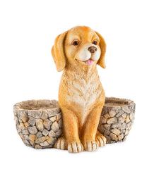 Plow &amp; Hearth Garden Accents | Yard &amp; Garden Faux Stone Dog Statue Double Planter