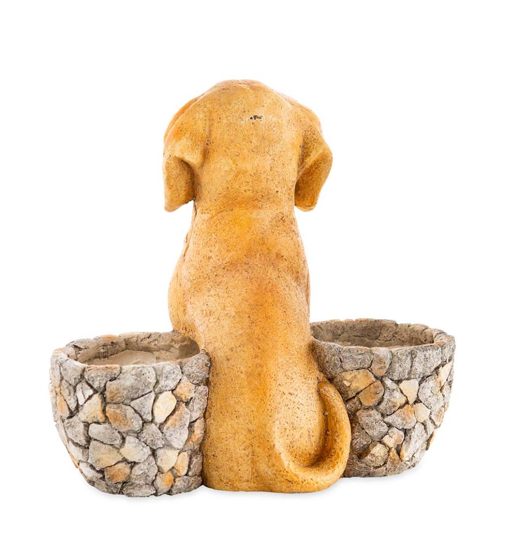 Plow &amp; Hearth Garden Accents | Yard &amp; Garden Faux Stone Dog Statue Double Planter