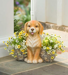 Plow &amp; Hearth Garden Accents | Yard &amp; Garden Faux Stone Dog Statue Double Planter