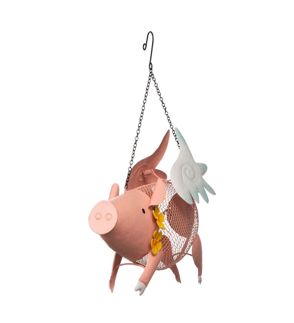 Plow &amp; Hearth Garden Accents | Yard &amp; Garden Flying Pig Mesh Bird Feeder With Hanging Chain
