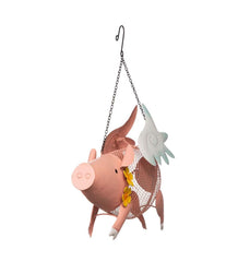 Plow &amp; Hearth Garden Accents | Yard &amp; Garden Flying Pig Mesh Bird Feeder With Hanging Chain