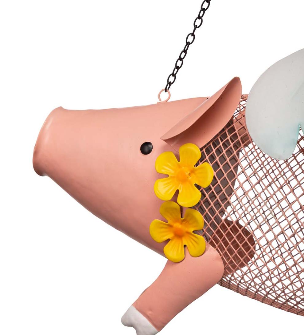 Plow &amp; Hearth Garden Accents | Yard &amp; Garden Flying Pig Mesh Bird Feeder With Hanging Chain