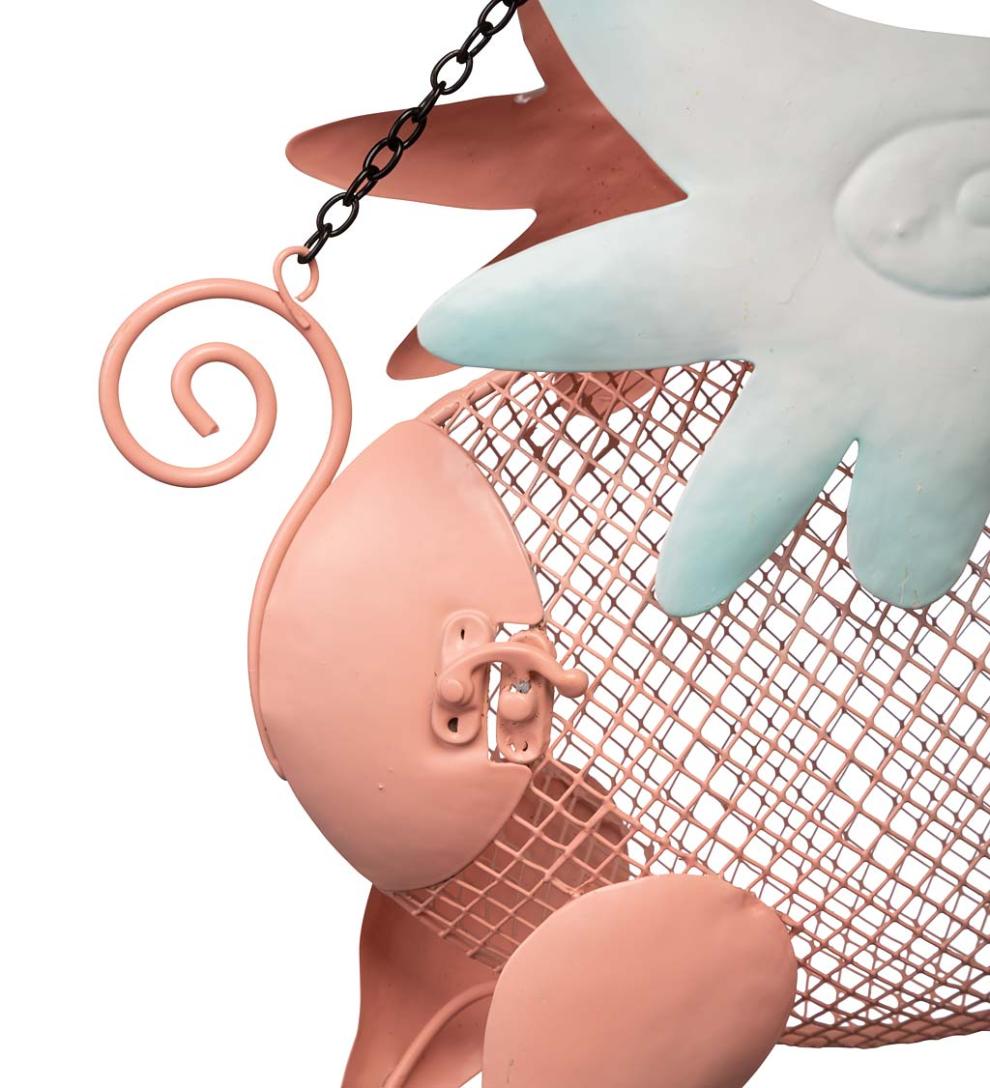 Plow &amp; Hearth Garden Accents | Yard &amp; Garden Flying Pig Mesh Bird Feeder With Hanging Chain