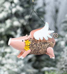 Plow &amp; Hearth Garden Accents | Yard &amp; Garden Flying Pig Mesh Bird Feeder With Hanging Chain