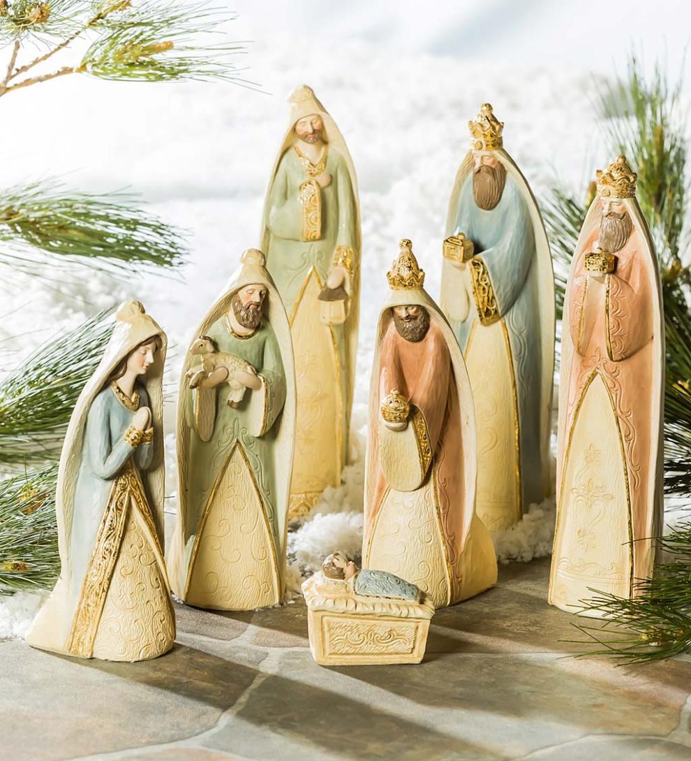 Plow &amp; Hearth Garden Accents | Yard &amp; Garden Gilded Nativity Scene, Set Of 7
