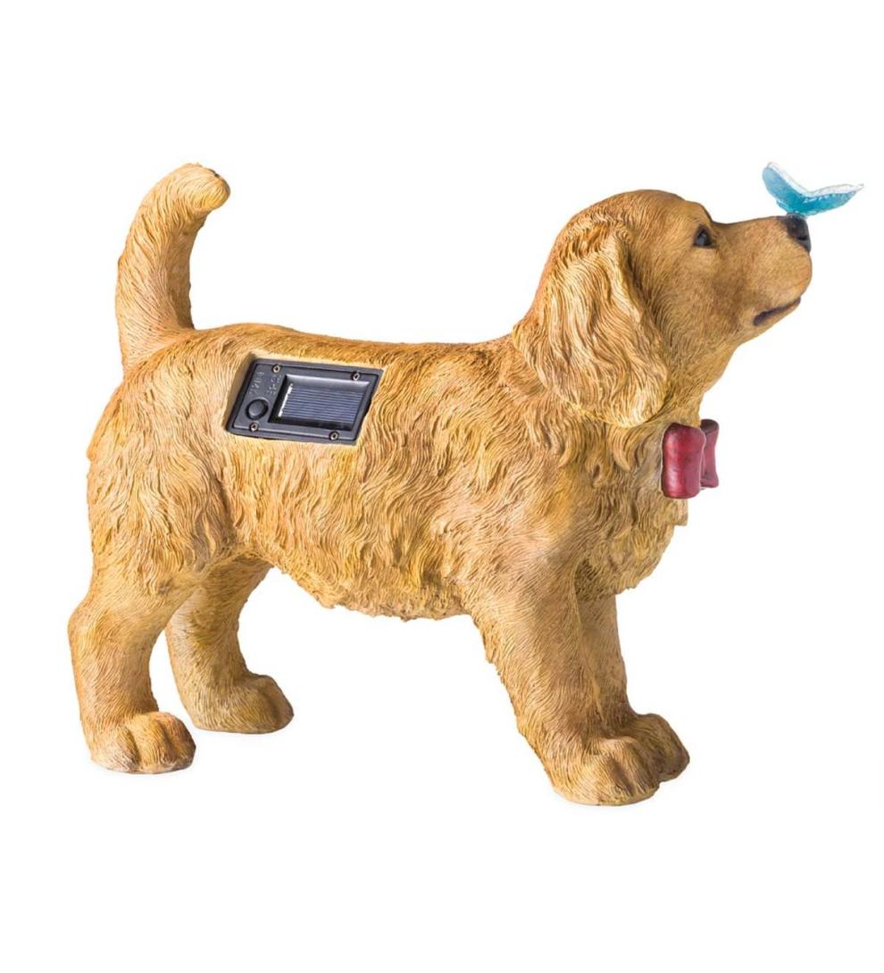 Plow &amp; Hearth Garden Accents | Yard &amp; Garden Golden Retriever Puppy With Solar Butterfly Garden Statue