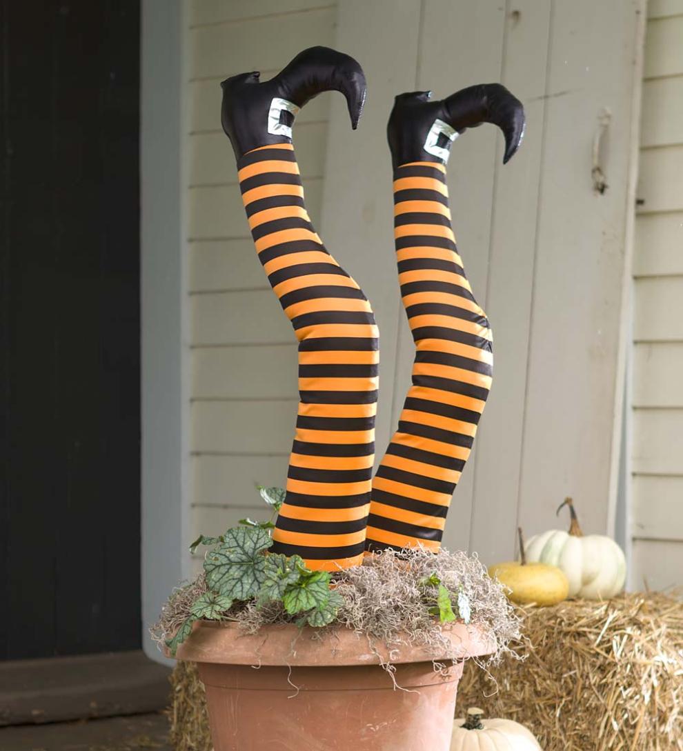 Plow &amp; Hearth Garden Accents | Yard &amp; Garden Halloween Witch Leg Stakes, Set Of 2