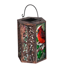Plow &amp; Hearth Garden Accents | Yard &amp; Garden Hand-Painted Holiday Cardinal Embossed Glass Solar Lantern