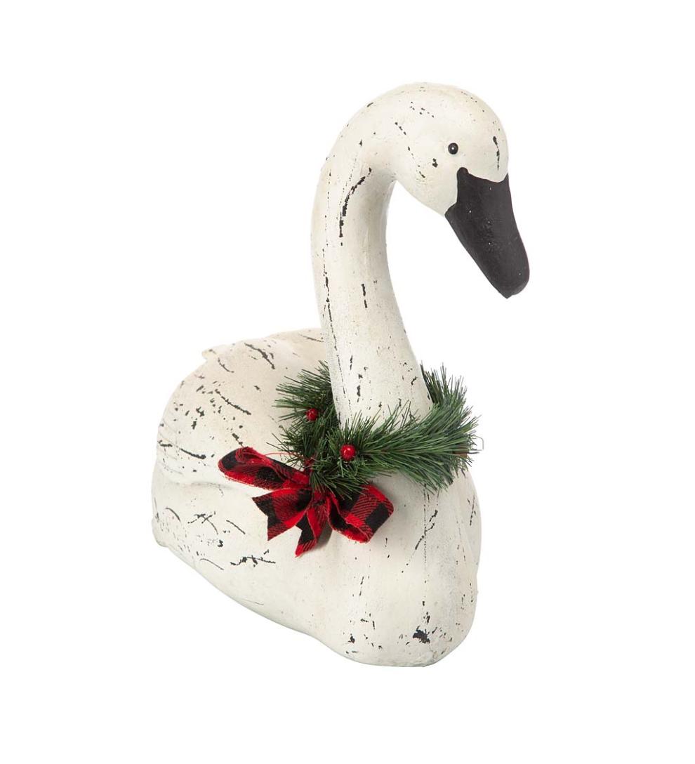 Plow &amp; Hearth Garden Accents | Yard &amp; Garden Hand-Painted Holiday Swan Statue With Wreath