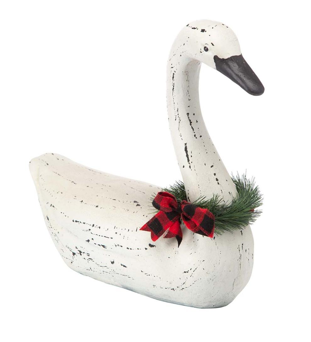 Plow &amp; Hearth Garden Accents | Yard &amp; Garden Hand-Painted Holiday Swan Statue With Wreath