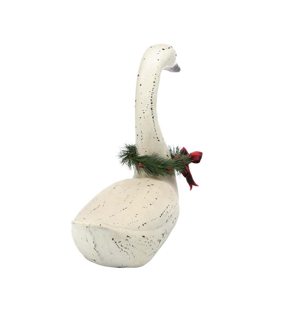 Plow &amp; Hearth Garden Accents | Yard &amp; Garden Hand-Painted Holiday Swan Statue With Wreath