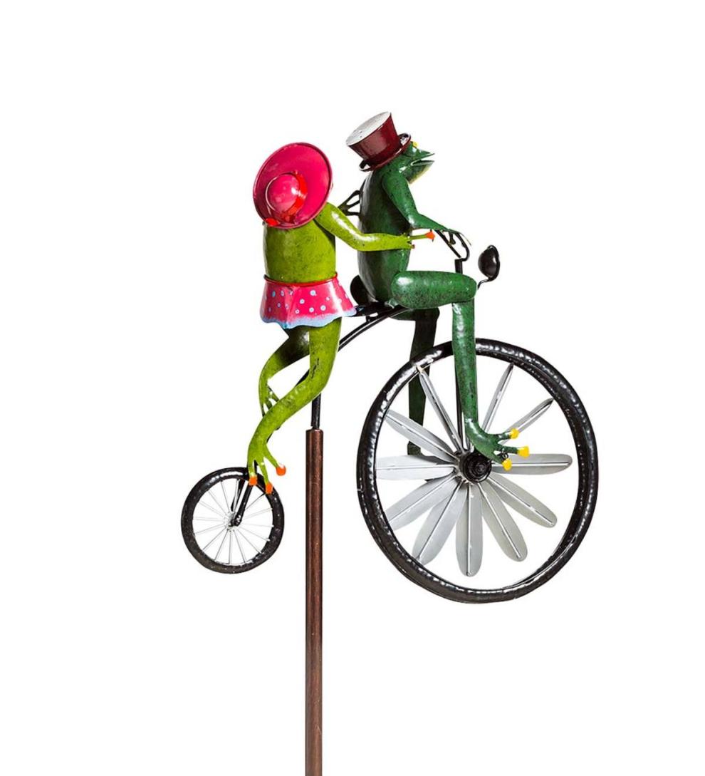 Plow &amp; Hearth Garden Accents | Yard &amp; Garden Handmade Bicycling Frogs Metal Wind Spinner