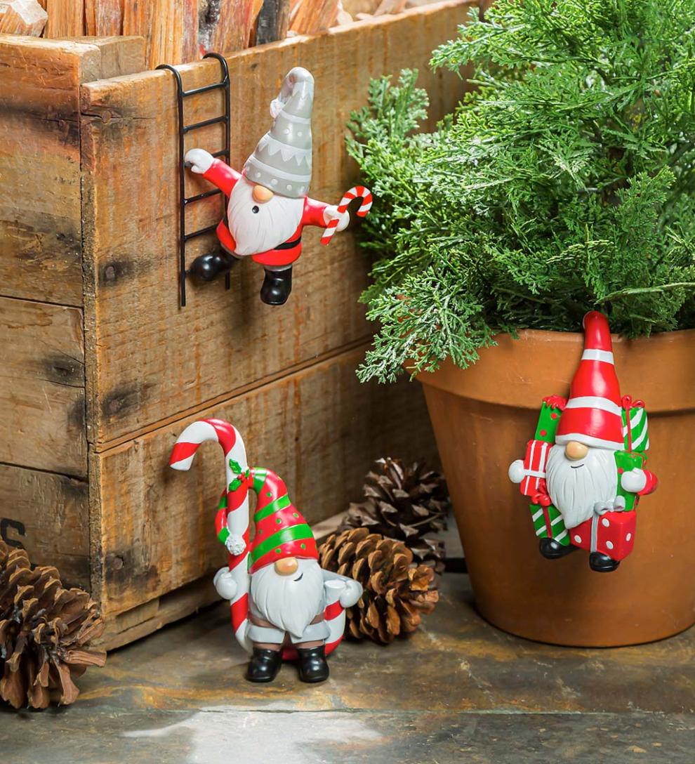 Plow &amp; Hearth Garden Accents | Yard &amp; Garden Holiday Gnome Pot Percher, Set Of 3