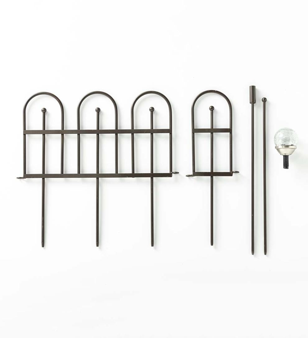 Plow &amp; Hearth Garden Accents | Yard &amp; Garden Iron Fence Decorative Garden Edging With Solar Lights