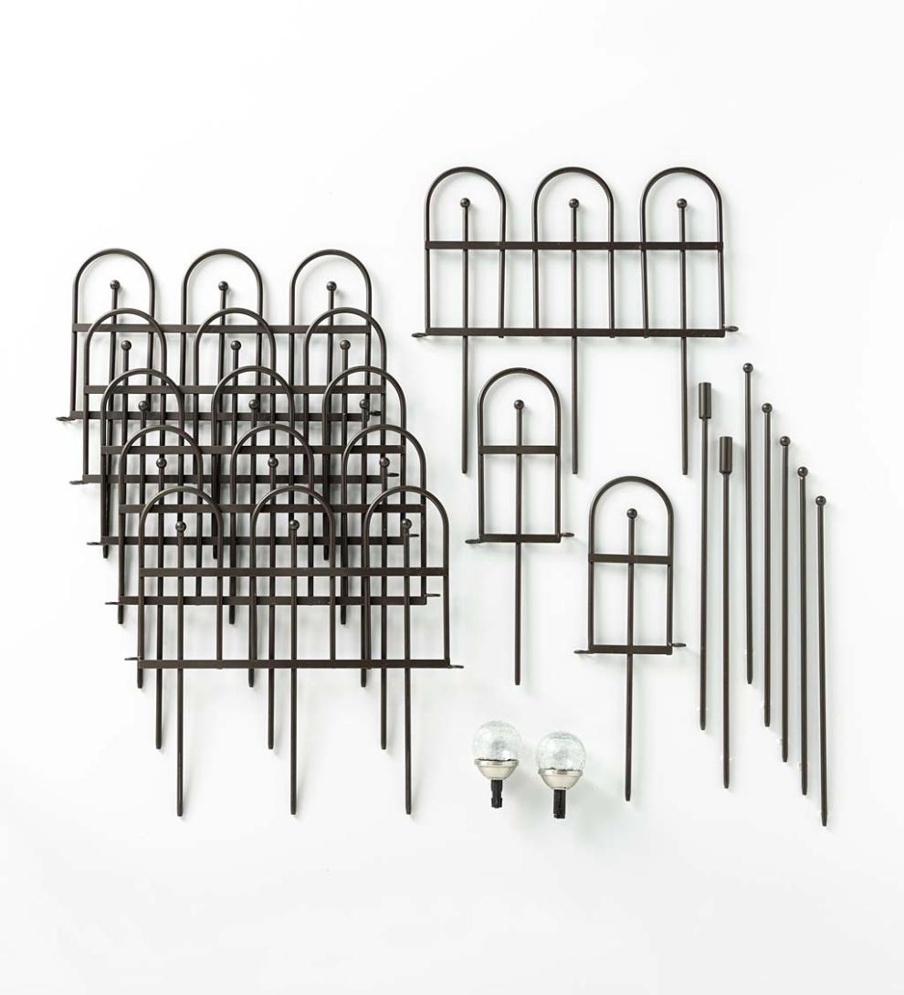 Plow &amp; Hearth Garden Accents | Yard &amp; Garden Iron Fence Decorative Garden Edging With Solar Lights