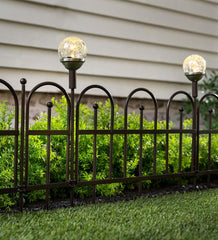 Plow &amp; Hearth Garden Accents | Yard &amp; Garden Iron Fence Decorative Garden Edging With Solar Lights