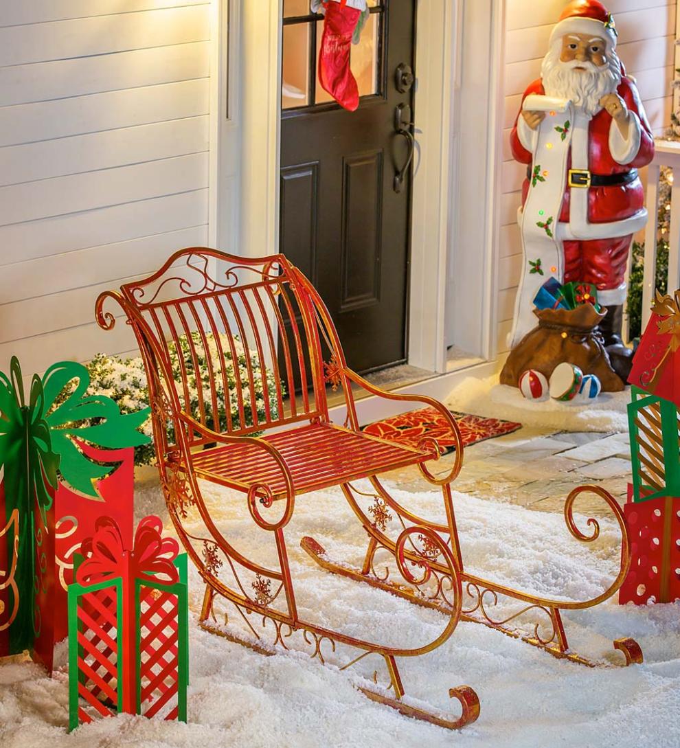 Plow &amp; Hearth Garden Accents | Yard &amp; Garden Large Metal Santa Welcome Sled