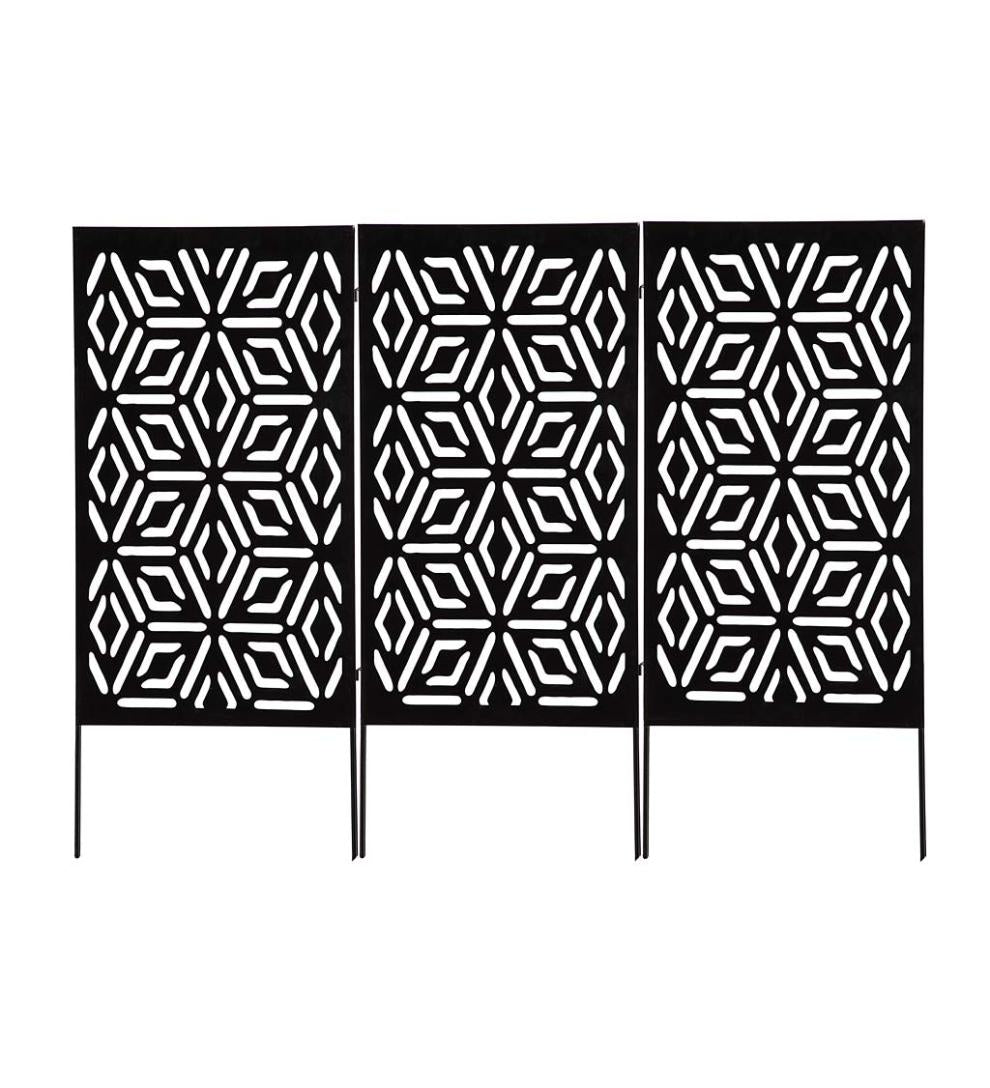 Plow &amp; Hearth Garden Accents | Yard &amp; Garden Laser-Cut Metal Geometric Landscape Screen Panel Stakes
