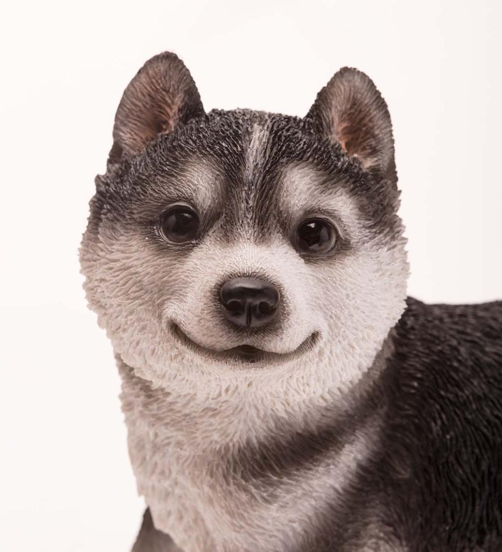 Plow &amp; Hearth Garden Accents | Yard &amp; Garden Lifelike Indoor/Outdoor Siberian Husky Puppy Statues, Set Of 2