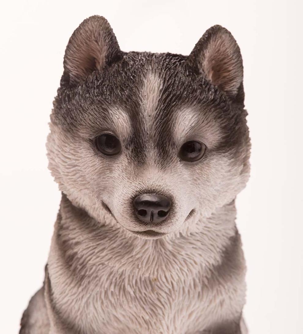 Plow &amp; Hearth Garden Accents | Yard &amp; Garden Lifelike Indoor/Outdoor Siberian Husky Puppy Statues, Set Of 2