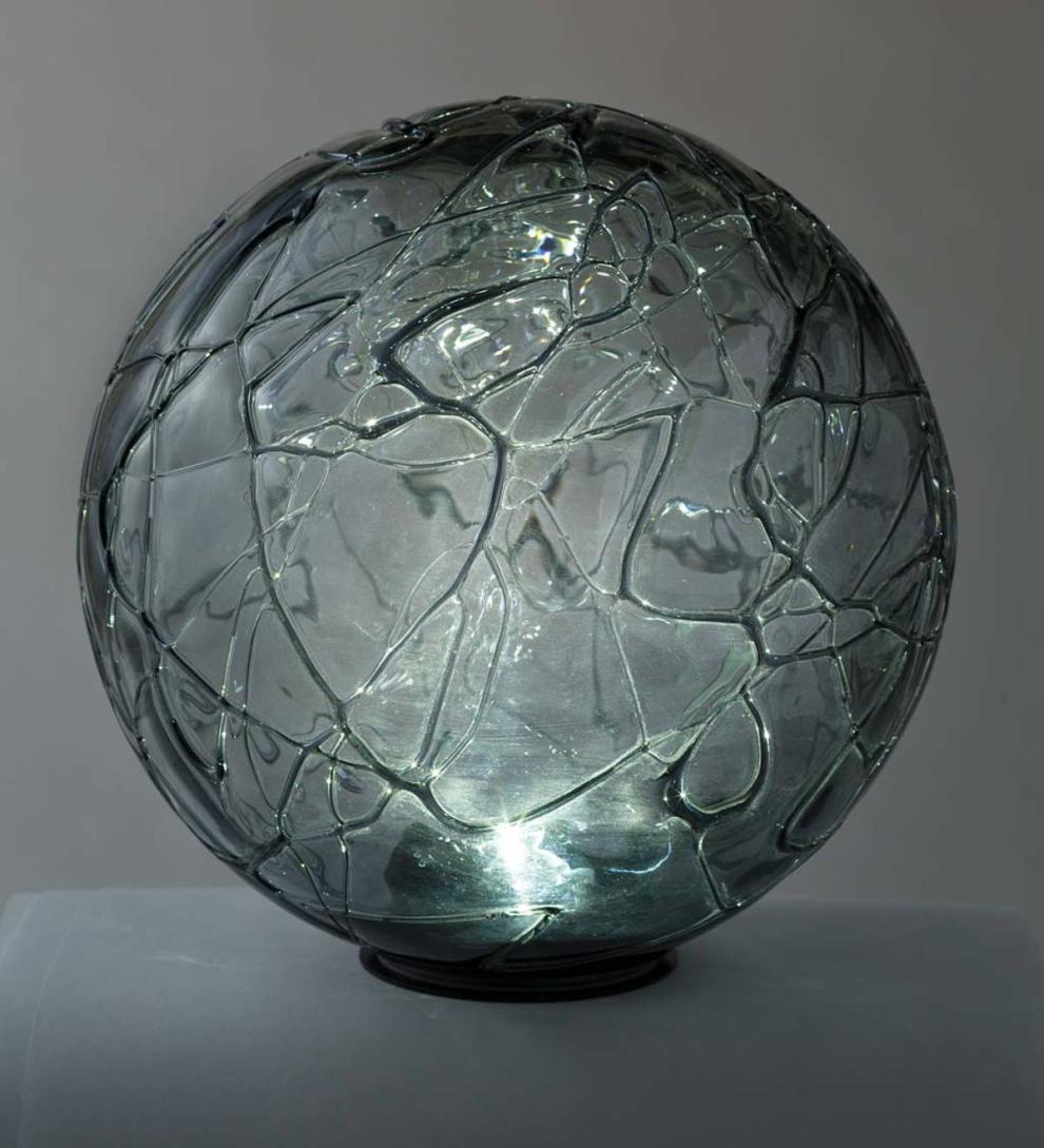 Plow &amp; Hearth Garden Accents | Yard &amp; Garden Lighted Solar Glass Orb - Amber