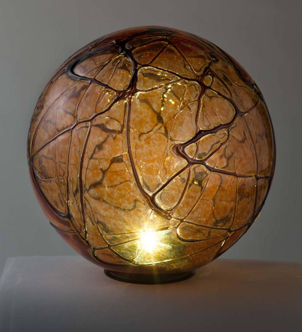 Plow &amp; Hearth Garden Accents | Yard &amp; Garden Lighted Solar Glass Orb - Amber