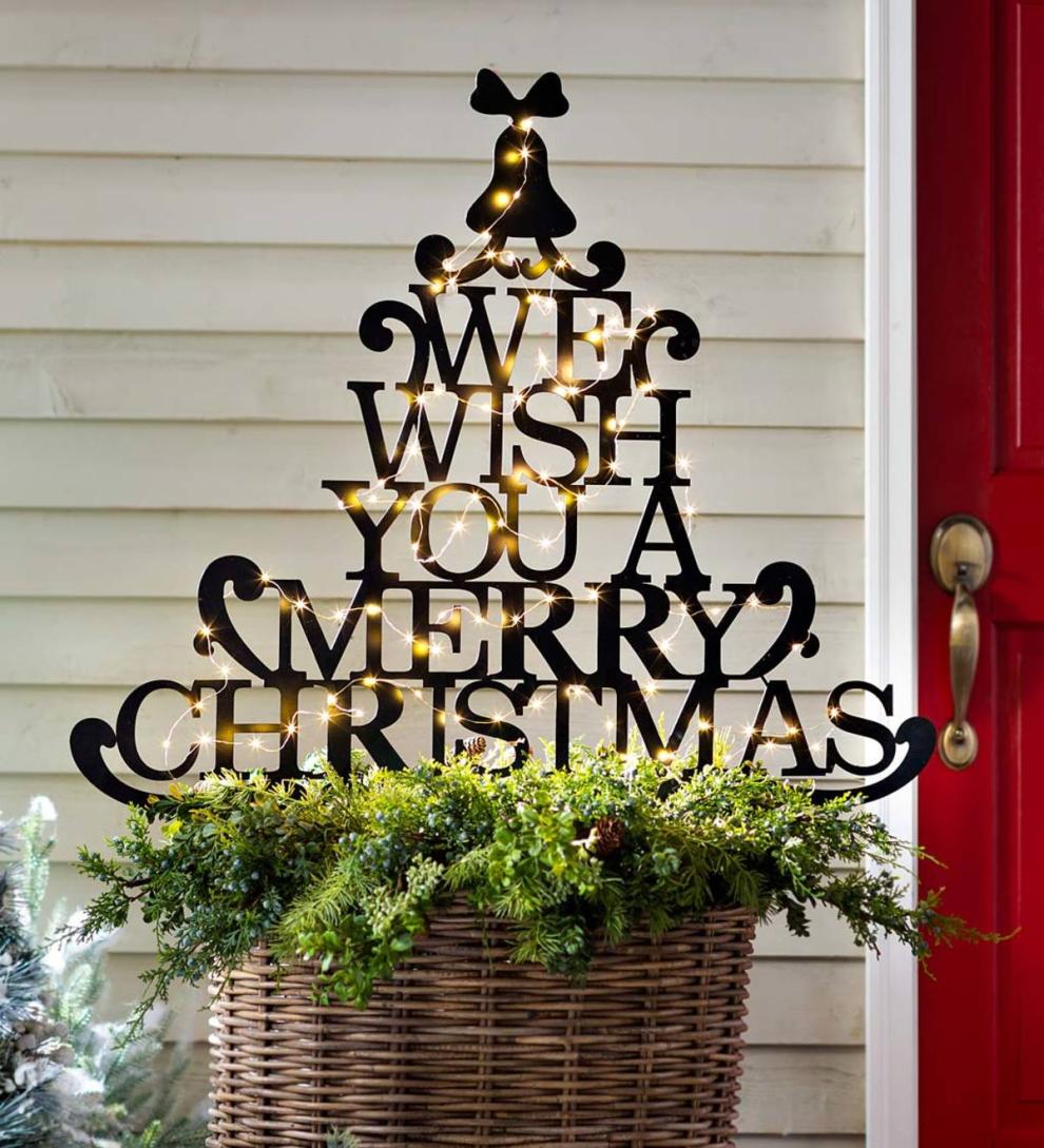 Plow &amp; Hearth Garden Accents | Yard &amp; Garden Merry Christmas Wishes Tree Metal Garden Stake