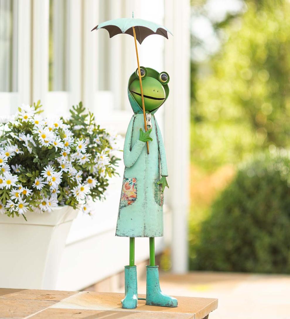 Plow &amp; Hearth Garden Accents | Yard &amp; Garden Metal Storybook Frog Garden Statue - Blue