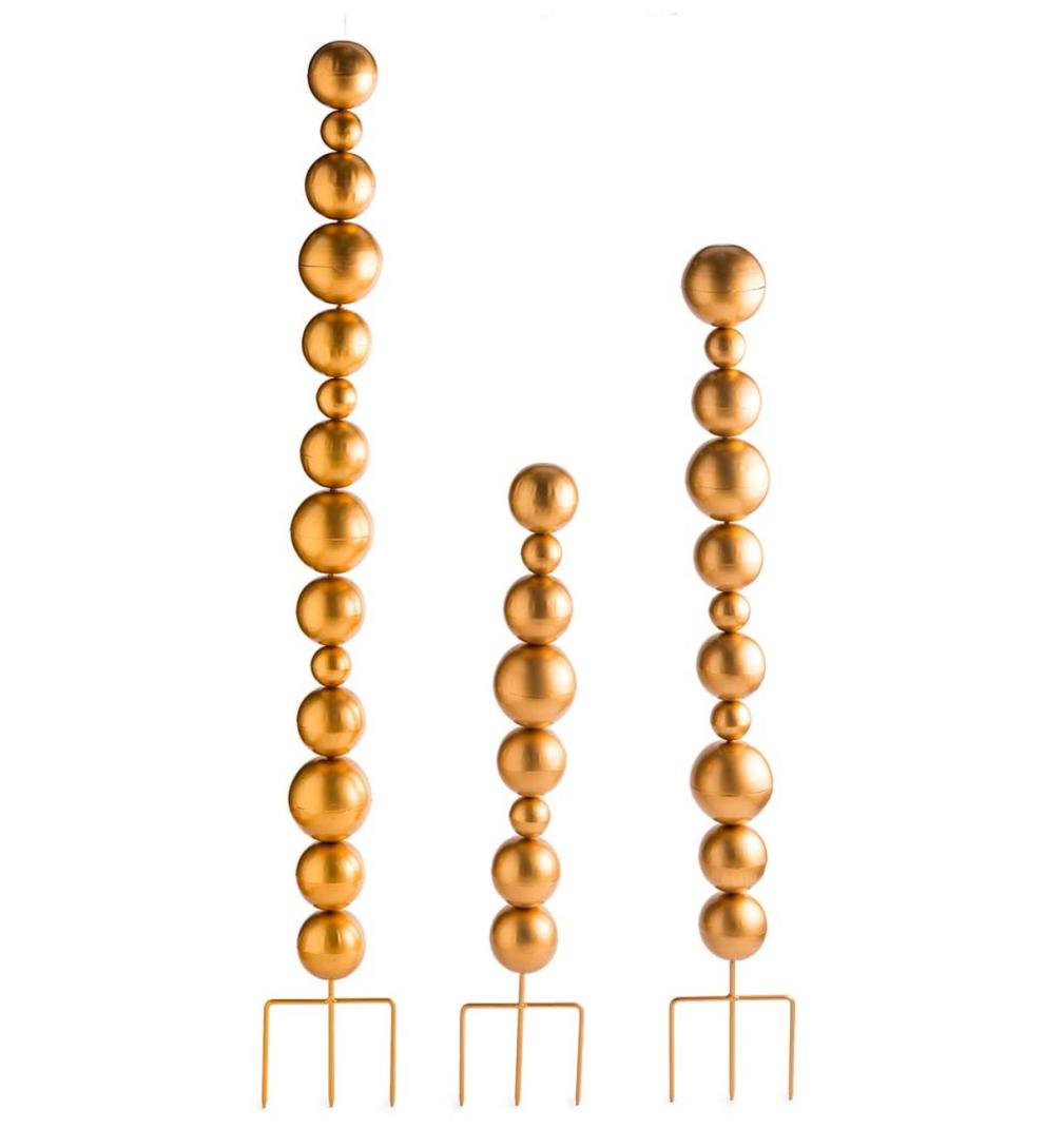Plow &amp; Hearth Garden Accents | Yard &amp; Garden Metal Tower Garden Stakes With Multiple Sized Spheres, Set Of 3 - Bronze