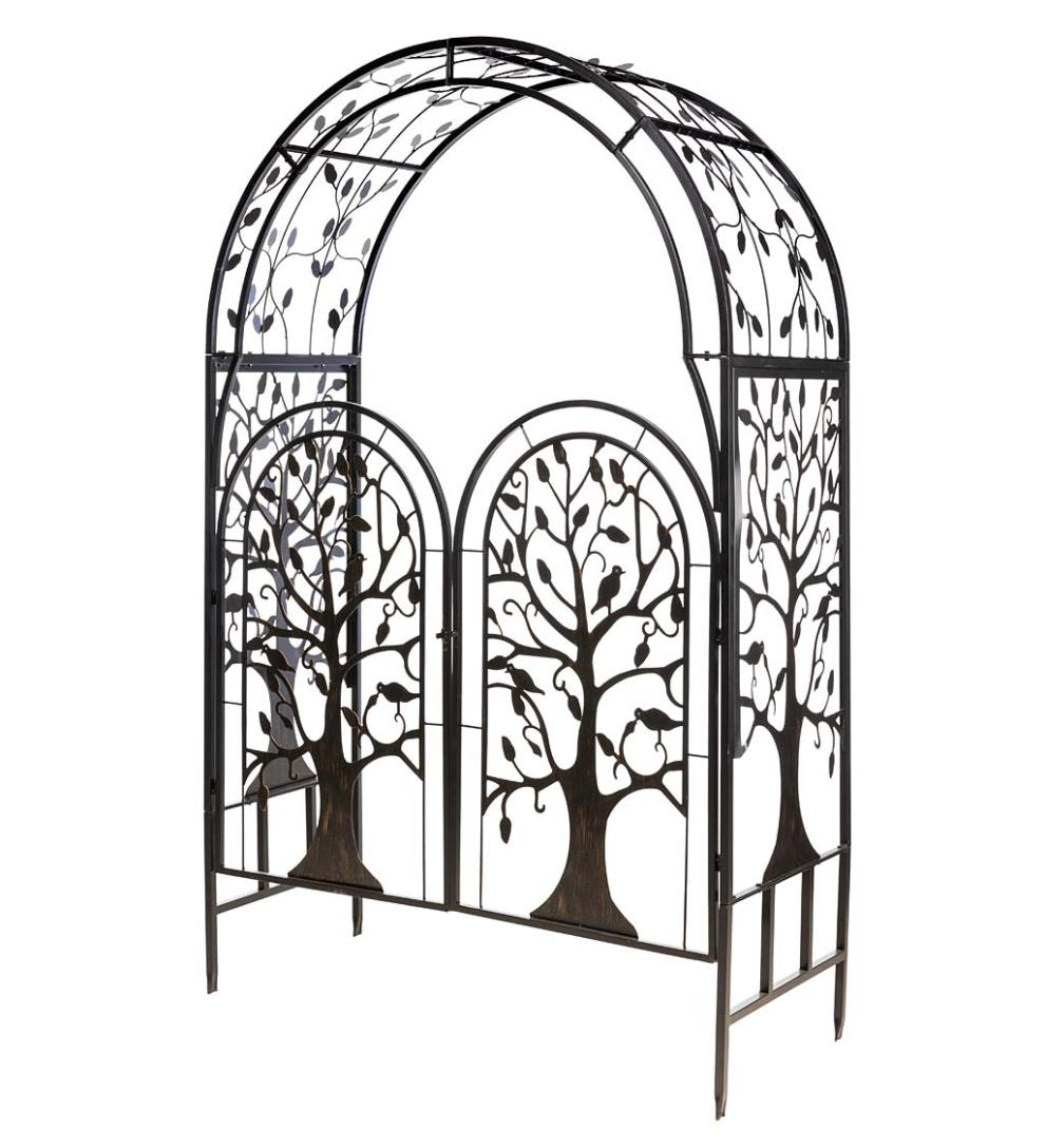 Plow &amp; Hearth Garden Accents | Yard &amp; Garden Metal Tree Of Life Arched Garden Arbor With Gate