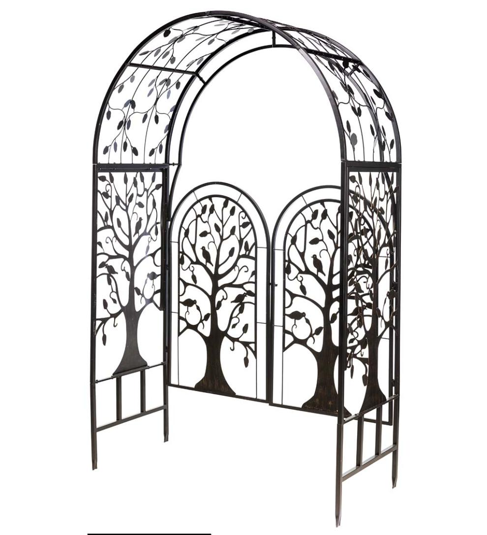 Plow &amp; Hearth Garden Accents | Yard &amp; Garden Metal Tree Of Life Arched Garden Arbor With Gate