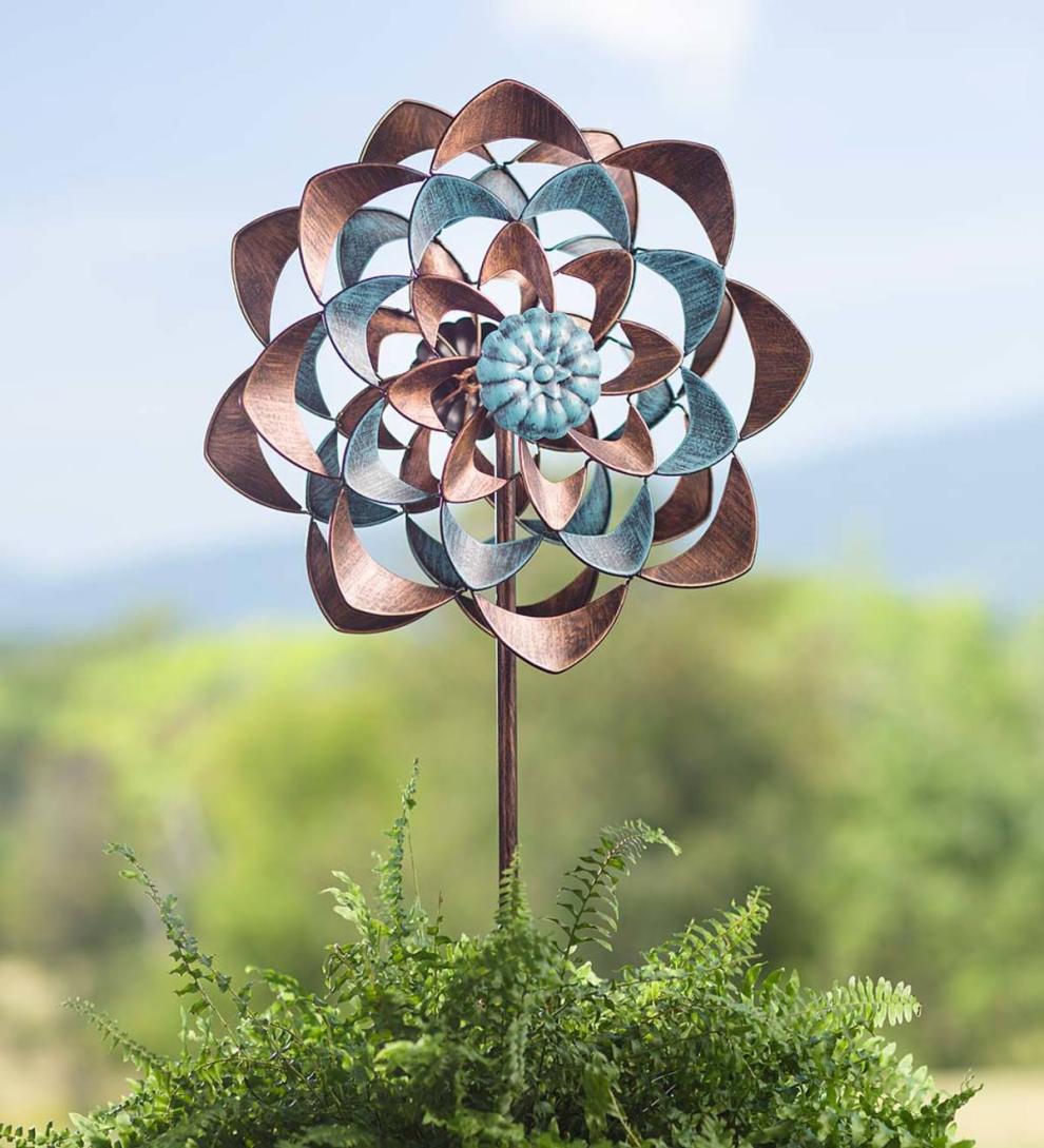 Plow &amp; Hearth Garden Accents | Yard &amp; Garden Midi Copper And Blue Zinnia Wind Spinner