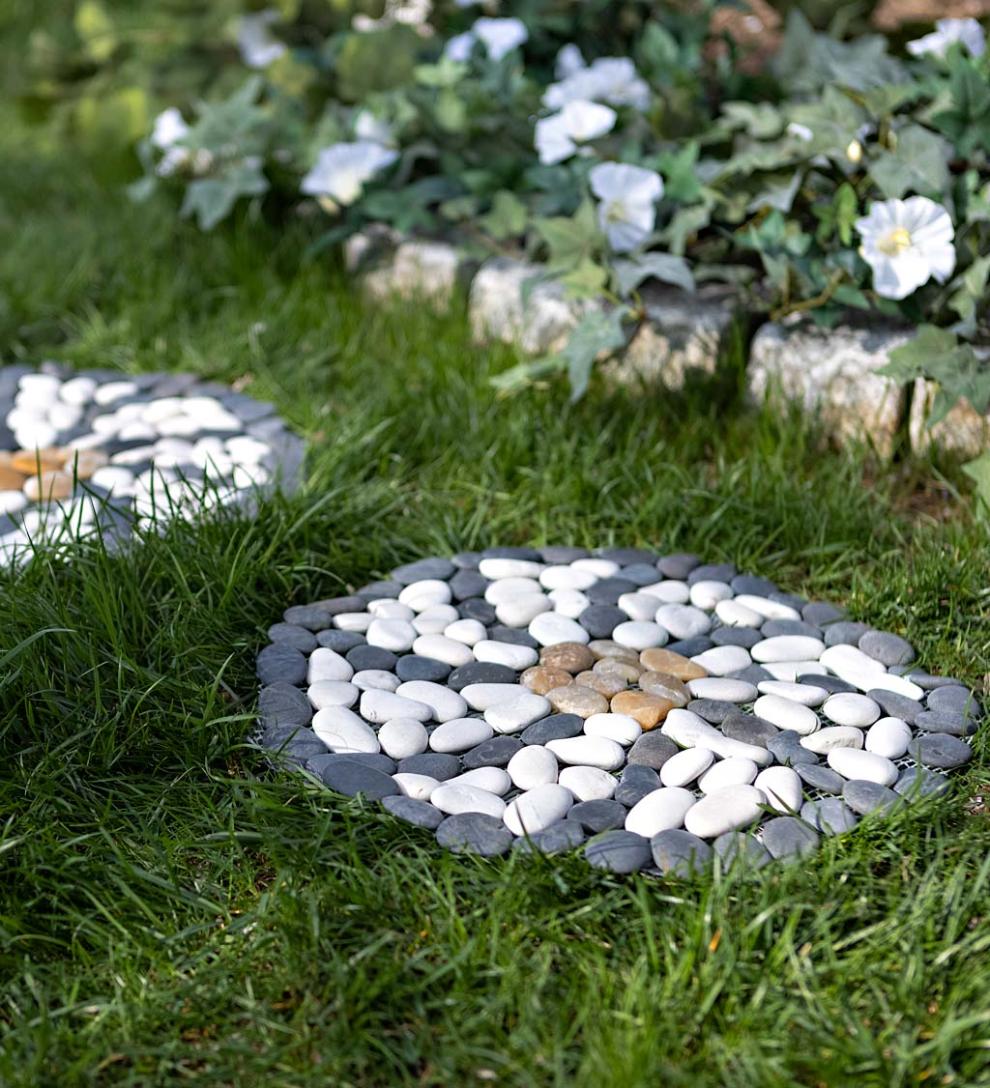 Plow &amp; Hearth Garden Accents | Yard &amp; Garden Natural River Rock Stepping Stones, Set Of 3